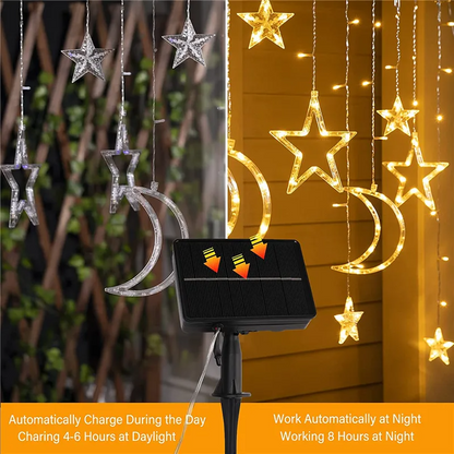 Solar Star Moon String Light Outdoor with Remote 138 LED 8 Lighting Modes