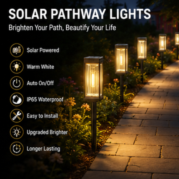 Modern Solar Pathway Lights - Waterproof LED Garden Lights with Auto On/Off, Long-Lasting Outdoor Landscape Lighting