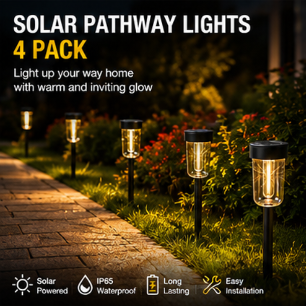 Solar Pathway Lights Outdoor - 4 Pack Waterproof Warm White Garden Lights