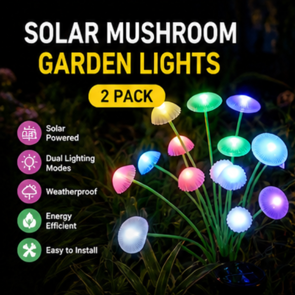 Solar Mushroom Garden Lights - 2 Pack LED Jellyfish Style Pathway Lights with Dual Modes
