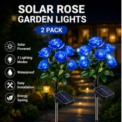 Solar Rose Garden Stake Lights - 2 Pack LED Flower Lights with Dual Lighting Modes