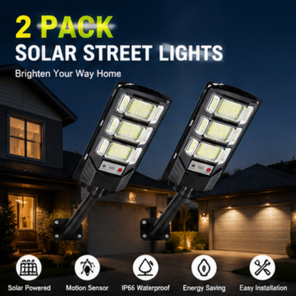 Solar LED Street Lights Outdoor - 2 Pack Waterproof Security Flood Lights with Remote Control