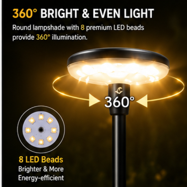Solar Pathway Lights - Metal LED Garden Lights with Warm White 360° Glow