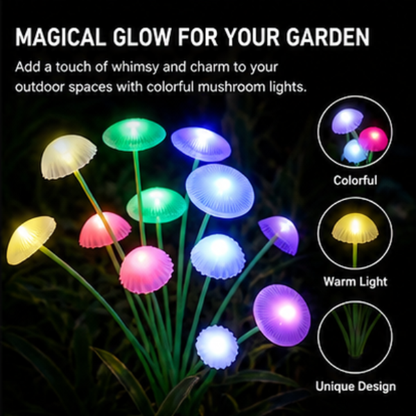Solar Mushroom Garden Lights - 2 Pack LED Jellyfish Style Pathway Lights with Dual Modes
