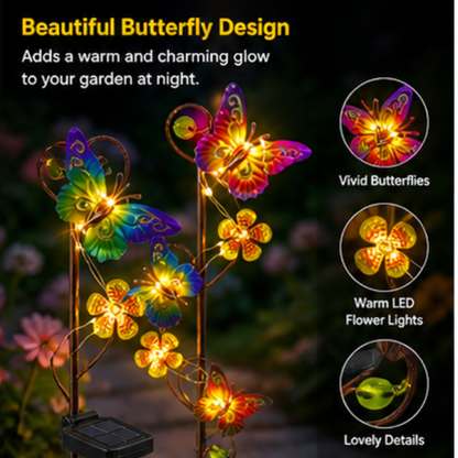 Solar Butterfly Garden Stake Lights - 2 Pack Warm LED Outdoor Decorative Lights