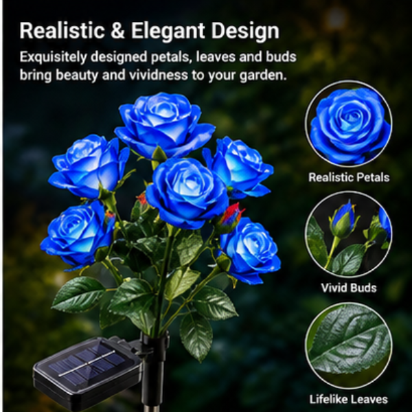 Solar Rose Garden Stake Lights - 2 Pack LED Flower Lights with Dual Lighting Modes