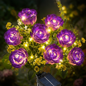 Solar Rose Garden Lights - 2 Pack LED Flower Pathway Lights with 14 Blooms & 8 Lighting Modes