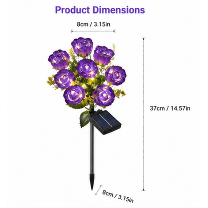 Solar Rose Garden Lights - 2 Pack LED Flower Pathway Lights with 14 Blooms & 8 Lighting Modes