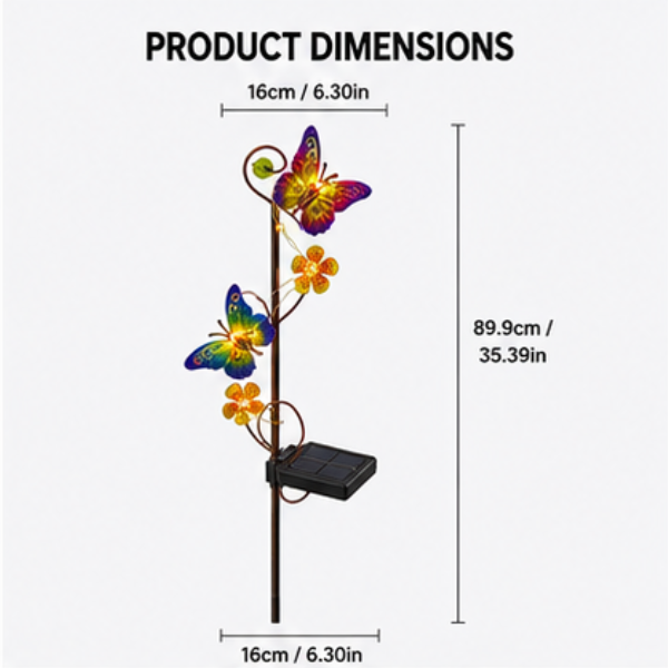 Solar Butterfly Garden Stake Lights - 2 Pack Warm LED Outdoor Decorative Lights