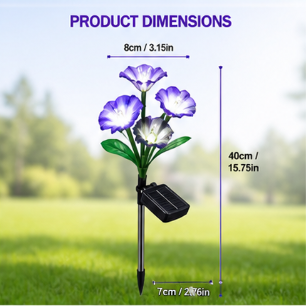 Solar Morning Glory Flower Lights- 2 Pack LED Garden Pathway Lights with 8 Lighting Modes