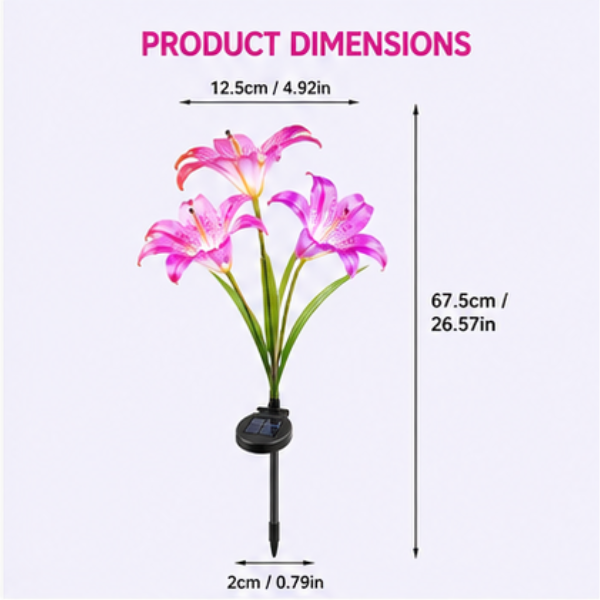 Solar Lily Garden Lights - 4 Pack Color-Changing LED Flower Stake Lights with 6 Bloom Heads