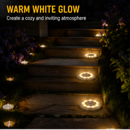 2-in-1 Solar Ground Disk Lights- Waterproof Solar Pathway & Deck Lights Outdoor (8 Pack)