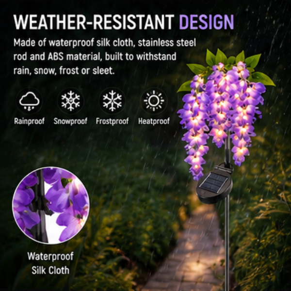 Solar Wisteria Flower Garden Lights- 2 Pack, Dual Mode LED Waterproof Outdoor Pathway Lights for Yard & Landscape Decor