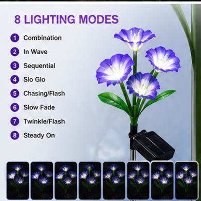 Solar Morning Glory Flower Lights- 2 Pack LED Garden Pathway Lights with 8 Lighting Modes
