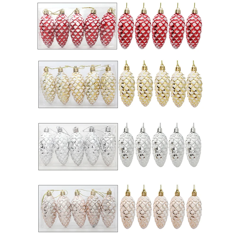 5Pcs Christmas Painted Pine Cone Balls Hanging Pendants - product image 5