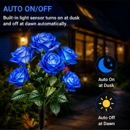 Solar Rose Garden Stake Lights - 2 Pack LED Flower Lights with Dual Lighting Modes