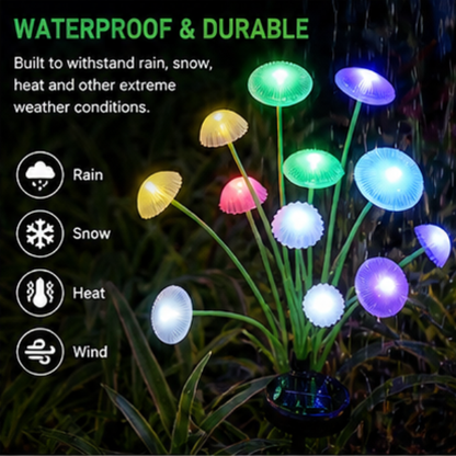 Solar Mushroom Garden Lights - 2 Pack LED Jellyfish Style Pathway Lights with Dual Modes