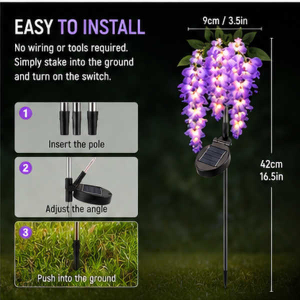 Solar Wisteria Flower Garden Lights- 2 Pack, Dual Mode LED Waterproof Outdoor Pathway Lights for Yard & Landscape Decor
