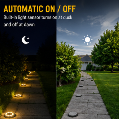 2-in-1 Solar Ground Disk Lights- Waterproof Solar Pathway & Deck Lights Outdoor (8 Pack)