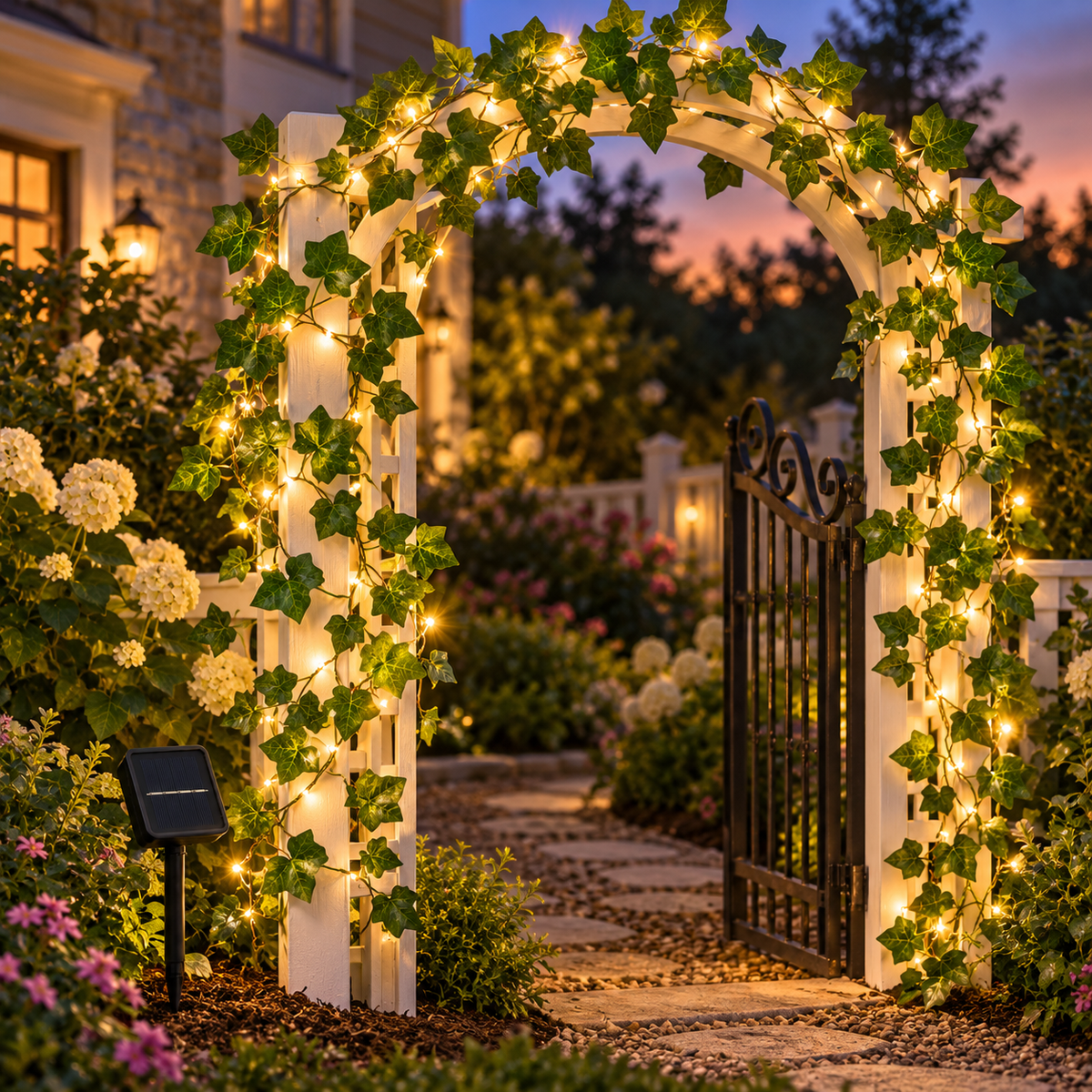 6ft 50 LED Solar Vine String Lights Gate 