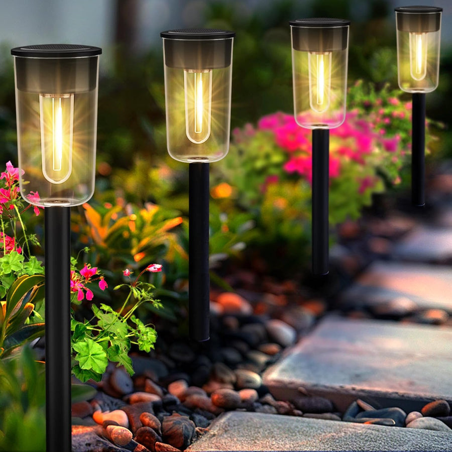 Solar Pathway Lights Outdoor - 4 Pack Waterproof Warm White Garden Lights