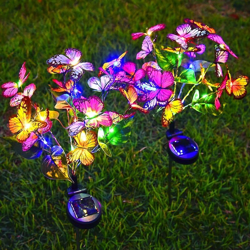 Solar Butterfly Garden Lights- 4 Pack Multicolor LED Pathway Lights Waterproof Outdoor Decor