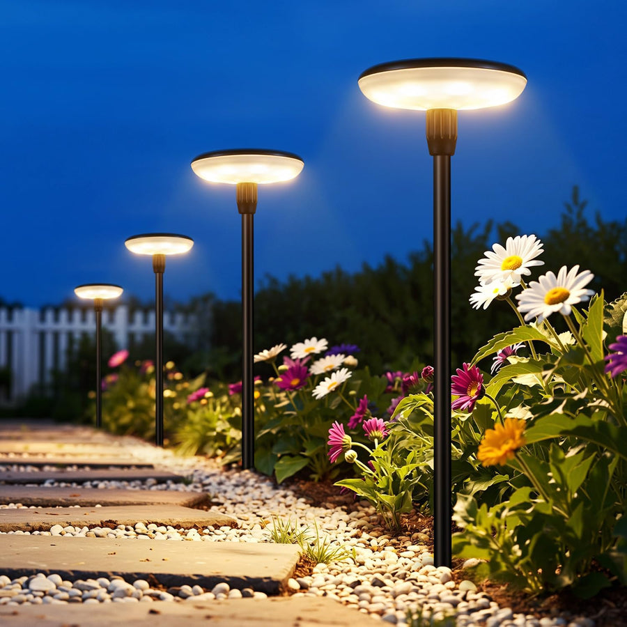 Solar Pathway Lights - Metal LED Garden Lights with Warm White 360° Glow