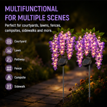 Solar Wisteria Flower Garden Lights- 2 Pack, Dual Mode LED Waterproof Outdoor Pathway Lights for Yard & Landscape Decor