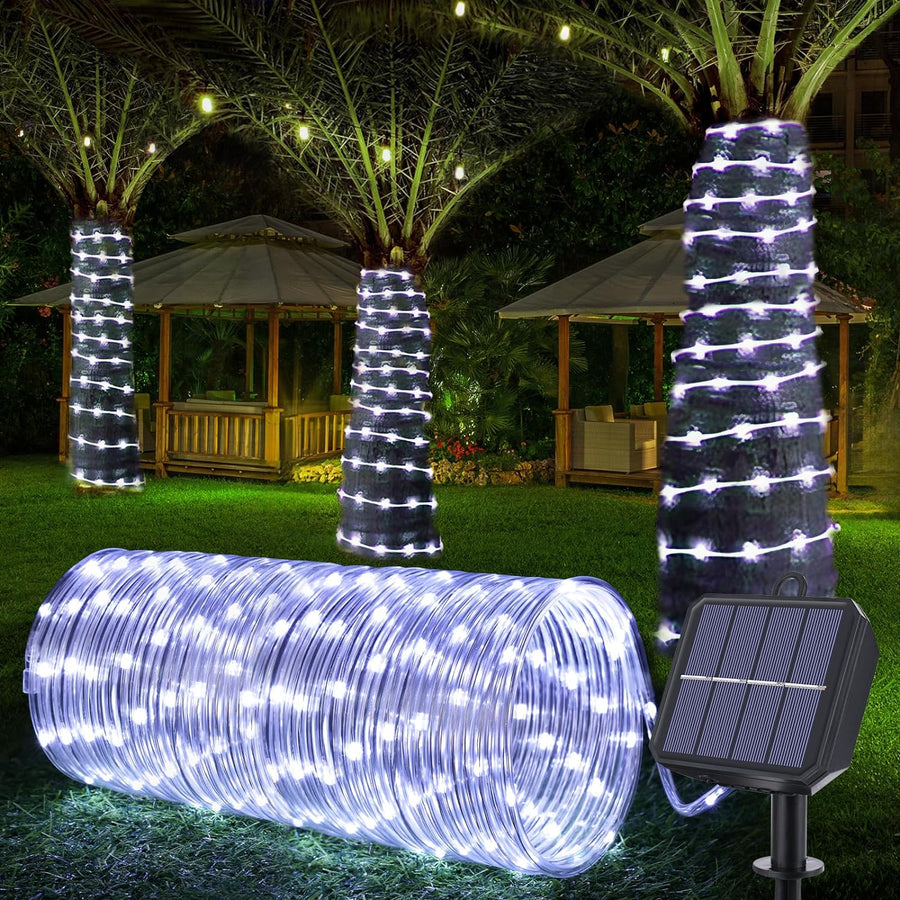 Solar Rope Tube Lights Outdoor - 33FT 200 LED Waterproof Solar String Lights with 8 Lighting Modes