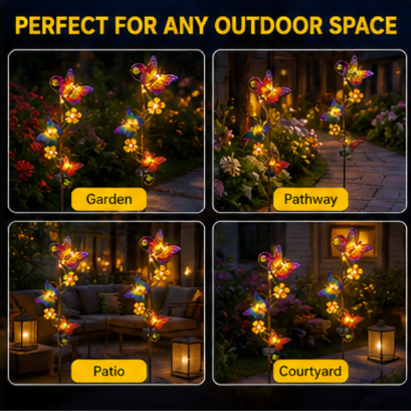 Solar Butterfly Garden Stake Lights - 2 Pack Warm LED Outdoor Decorative Lights