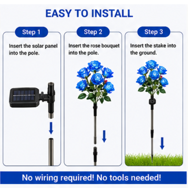 Solar Rose Garden Stake Lights - 2 Pack LED Flower Lights with Dual Lighting Modes