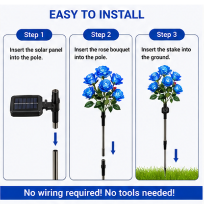 Solar Rose Garden Stake Lights - 2 Pack LED Flower Lights with Dual Lighting Modes