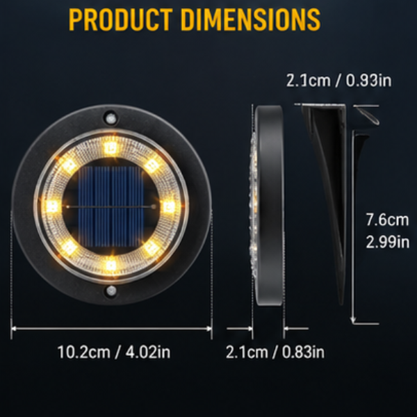 2-in-1 Solar Ground Disk Lights- Waterproof Solar Pathway & Deck Lights Outdoor (8 Pack)