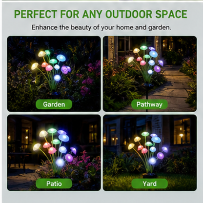 Solar Mushroom Garden Lights - 2 Pack LED Jellyfish Style Pathway Lights with Dual Modes