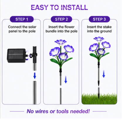 Solar Morning Glory Flower Lights- 2 Pack LED Garden Pathway Lights with 8 Lighting Modes