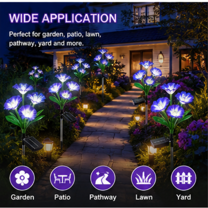 Solar Morning Glory Flower Lights- 2 Pack LED Garden Pathway Lights with 8 Lighting Modes