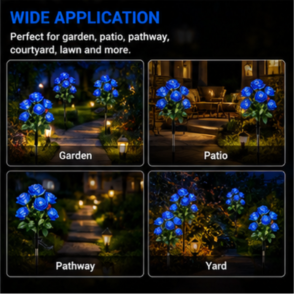 Solar Rose Garden Stake Lights - 2 Pack LED Flower Lights with Dual Lighting Modes