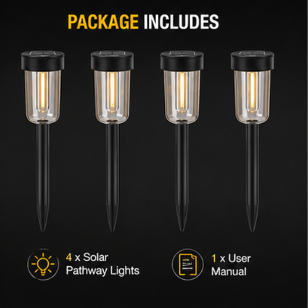 Solar Pathway Lights Outdoor - 4 Pack Waterproof Warm White Garden Lights