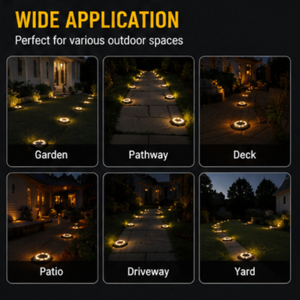 2-in-1 Solar Ground Disk Lights- Waterproof Solar Pathway & Deck Lights Outdoor (8 Pack)