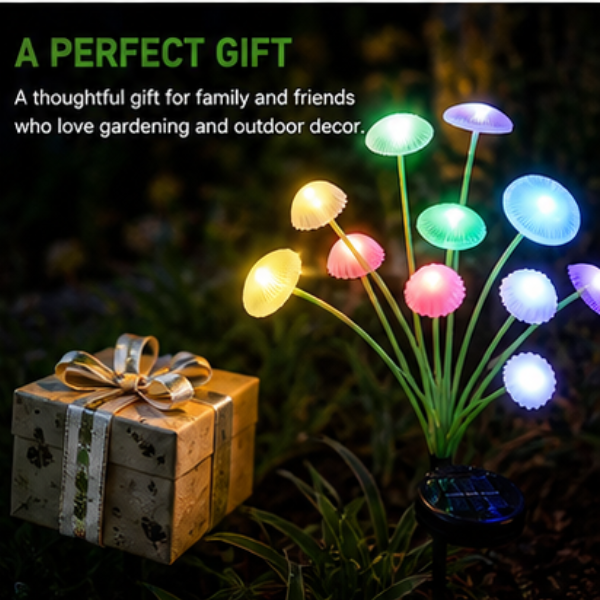 Solar Mushroom Garden Lights - 2 Pack LED Jellyfish Style Pathway Lights with Dual Modes