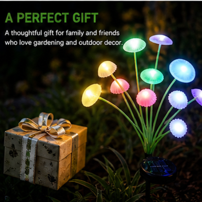 Solar Mushroom Garden Lights - 2 Pack LED Jellyfish Style Pathway Lights with Dual Modes
