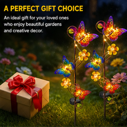 Solar Butterfly Garden Stake Lights - 2 Pack Warm LED Outdoor Decorative Lights