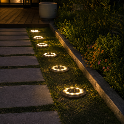 2-in-1 Solar Ground Disk Lights- Waterproof Solar Pathway & Deck Lights Outdoor (8 Pack)