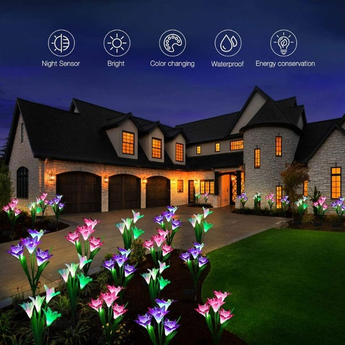 Lily Flower Solar Power Garden Lights - 4 Pack