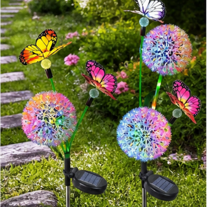 Solar Dandelion & Butterfly Garden Lights - 2 Pack Multicolor LED Pathway Decor