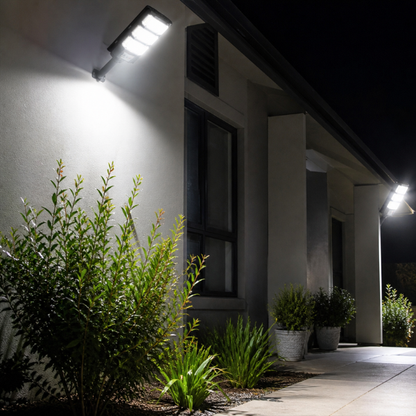 Solar LED Street Lights Outdoor - 2 Pack Waterproof Security Flood Lights with Remote Control